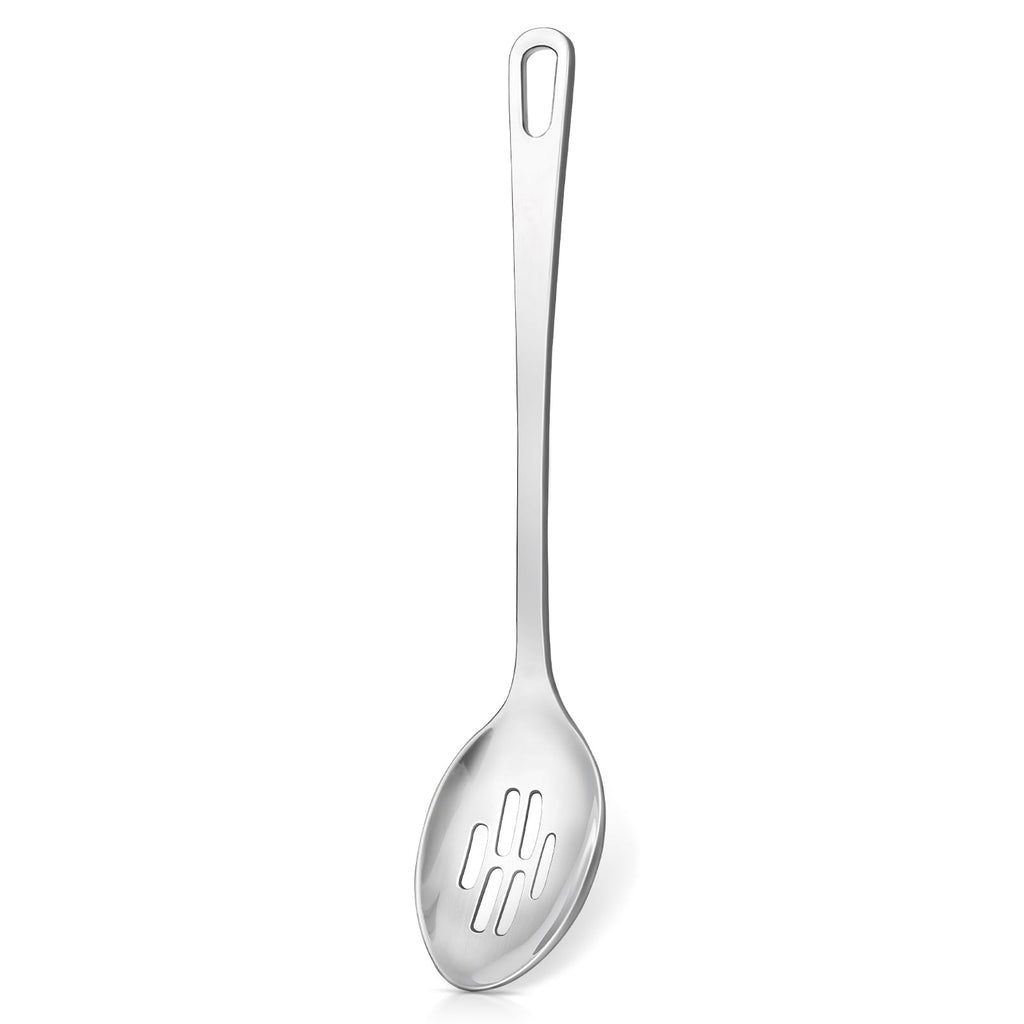 2 Pcs Stainless Steel Cooking Spoons Set, Solid & Slotted Metal Serving Spoons, Heavy Duty Sturdy Large Soup Ladle, High Heat Resistant Kitchen Cooking Utensils for Mixing, Stirring, Easy to Clean