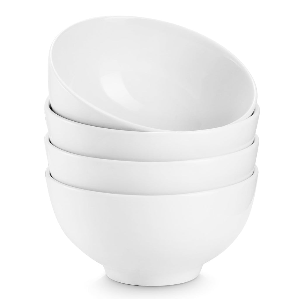 DOWAN 22 OZ White Ceramic Bowls Set of 4 - Perfect for Soup Bowls for Kitchen, Cereal Bowl, Ramen Bowl, Microwave Safe for Oatmeal, Fruit,Salad and Rice Bowl - Dishwasher & Microwave Safe