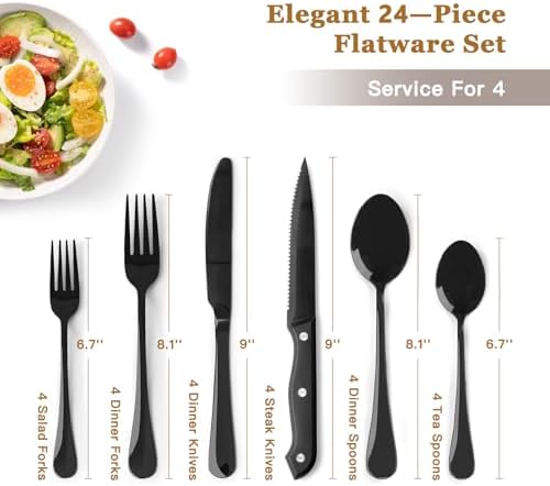 Astercook 24-Piece Black Silverware Set and 13-Piece Kitchen Knives Set