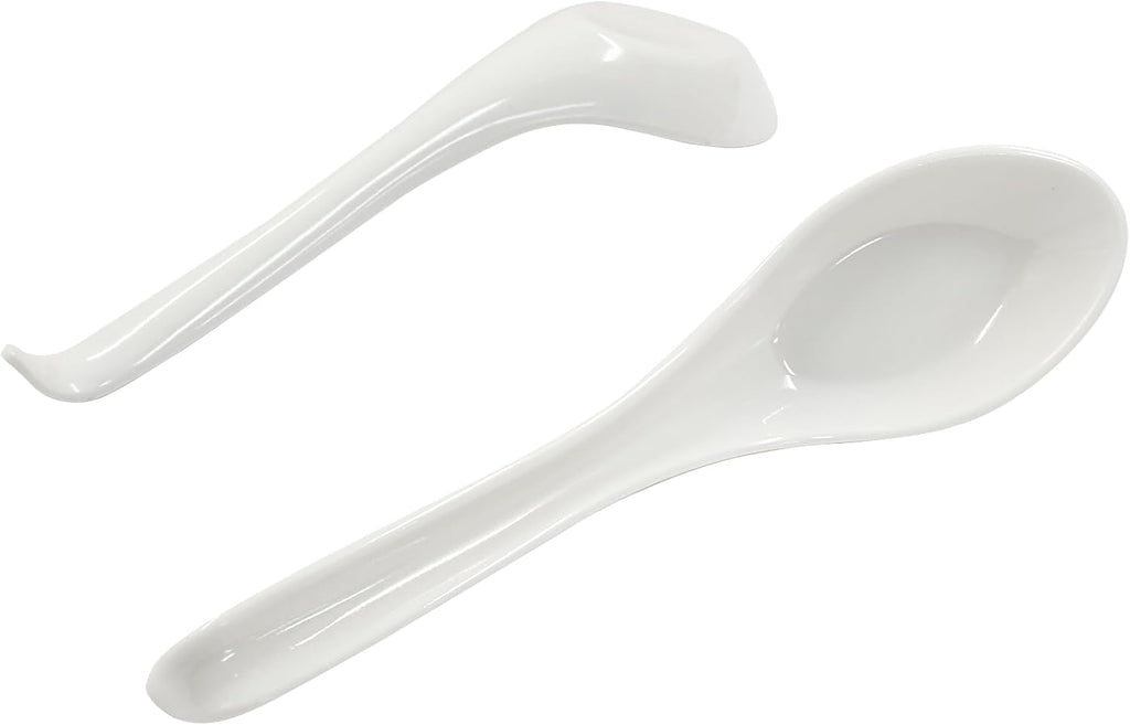 Asian Soup Spoons, 2PCS, White Melamine | Chinese Japanese Miso Ramen, Wonton Dumpling Pho, Rice Noodle Soba