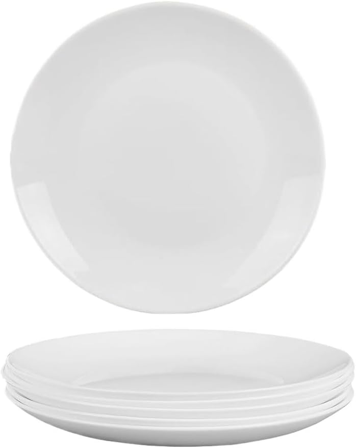 White Bone China Dinner Plates 10.5 Inch Set of 6 Microwave Dishwasher Safe | Great for daily dining, holiday gatherings & restaurants. lightweight bone china. Not for oven or steamer