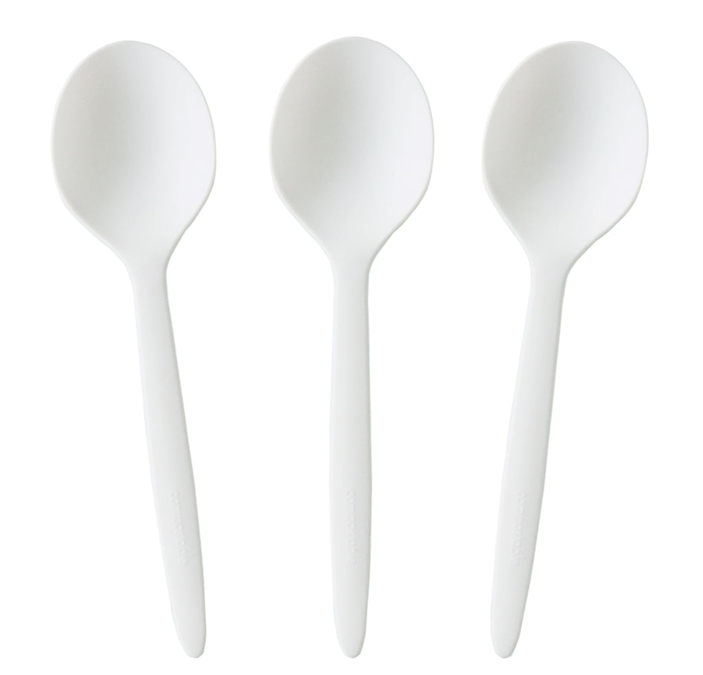 GreenWorks 100 Count 6.5" Large Compostable Soup Spoons,BPI Certified Heavy Duty Disposable Cutlery Soup Spoons