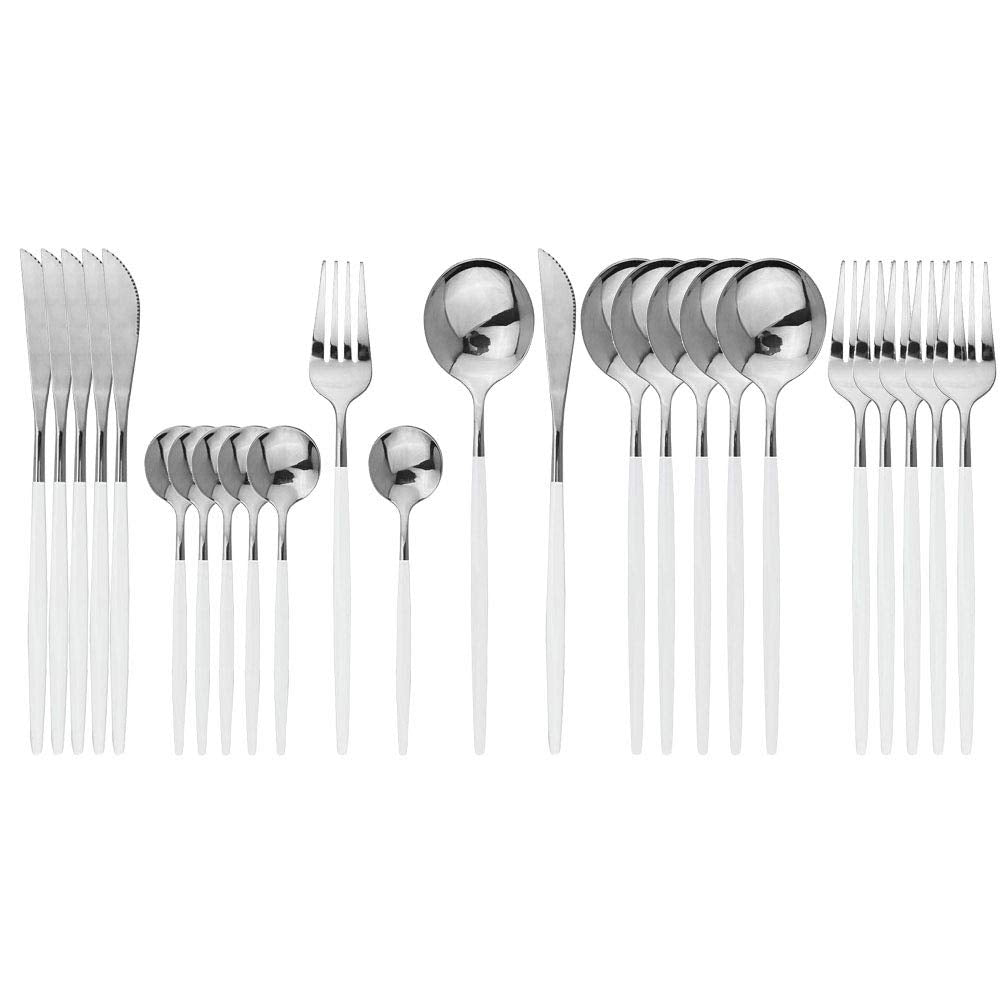 JASHII 24 Pieces Silverware Flatware Cutlery Set, Stainless Steel Tableware Silverware-Service for 6 Dishwasher Safe Full Set Flatware Durable (Silver)
