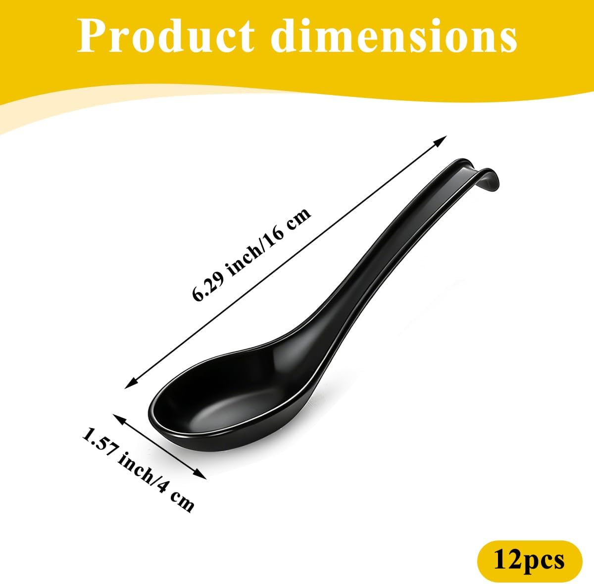 Berglander Asian Soup Spoons 12pcs, Plastic Chinese Won Ton Soup Spoon For Soba, Pho, Noodle, Japanese Ramen, Chinese and Vietnamese Wonton, Korean Style Large Spoon with Long Handle