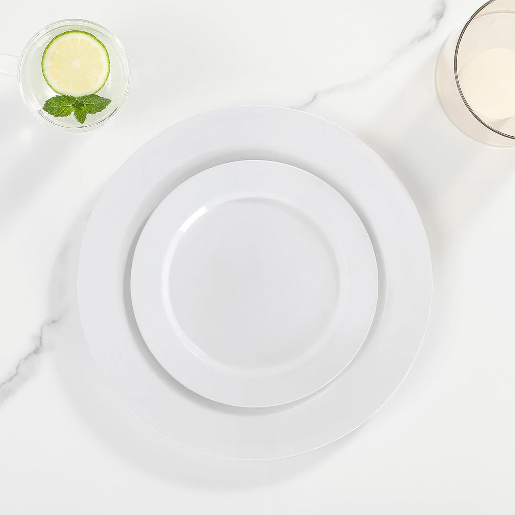AOZITA 200 PCS White Plastic Plates, Premium Heavy Duty Disposable Plates for Party, 100 Dinner Plates & 100 Salad Dessert Plates, Sturdy Hard Plastic Dinnerware for Wedding, Events