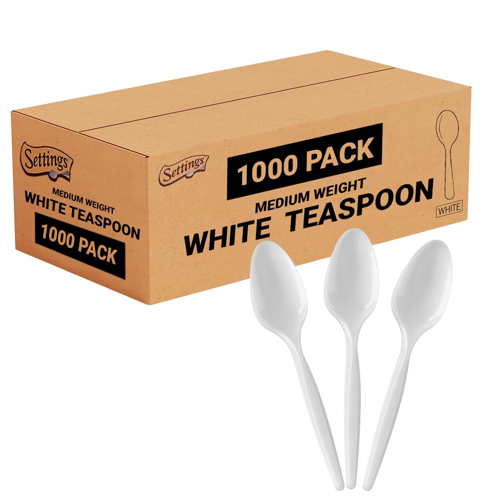 Settings Plastic Soup Spoons Heavy Duty Disposable Cutlery, 1000 Count | Bulk white utensils for chili, stew, parties, weddings, catering & restaurants; BPA free deep bowl won't bend in broth