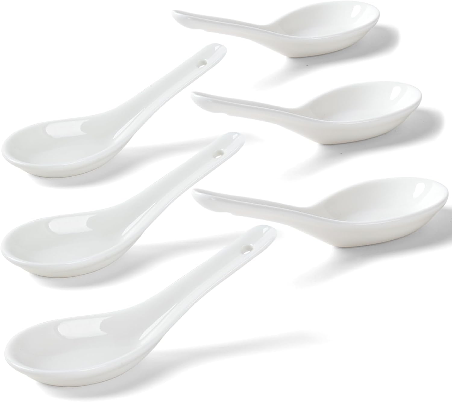 Soup Spoons, 6pcs Sturdy Asian Ceramic Spoons | Ceramic Soup Spoons, Proper for Pho Miso Wonton Ramen Dumpling Macaron, Dishwasher Safe, Oven Safe