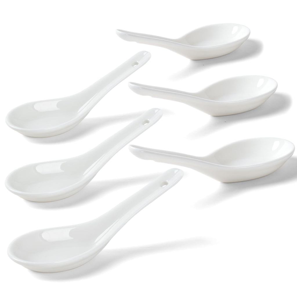 Soup Spoons, 6pcs Sturdy Asian Ceramic Spoons | Ceramic Soup Spoons, Proper for Pho Miso Wonton Ramen Dumpling Macaron, Dishwasher Safe, Oven Safe