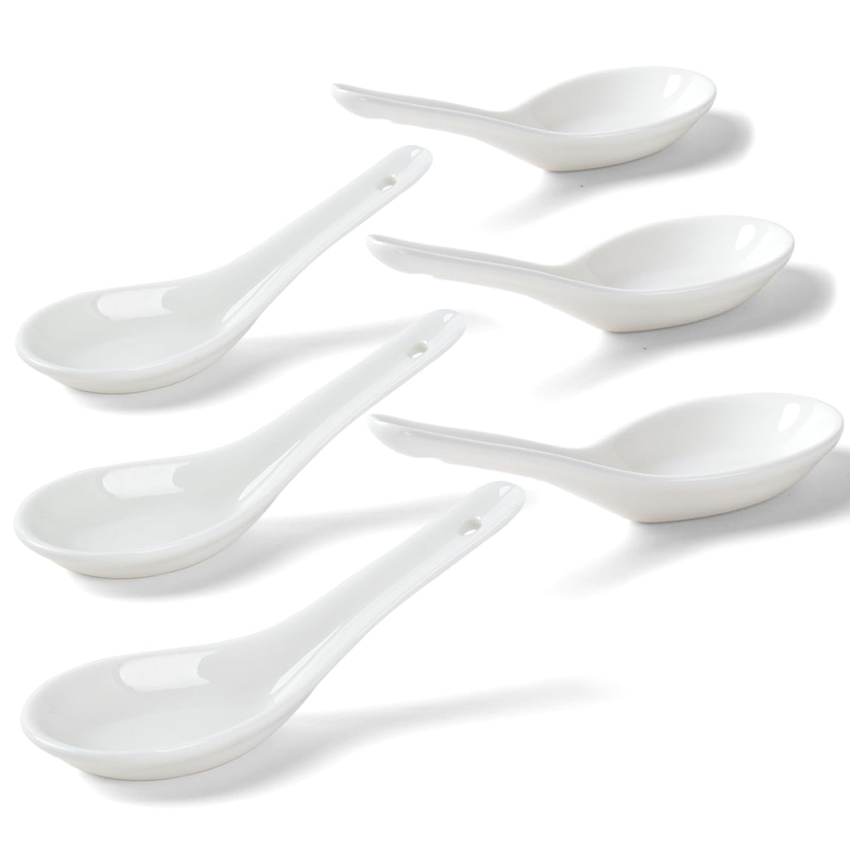 Soup Spoons, 6pcs Sturdy Asian Ceramic Spoons | Ceramic Soup Spoons, Proper for Pho Miso Wonton Ramen Dumpling Macaron, Dishwasher Safe, Oven Safe