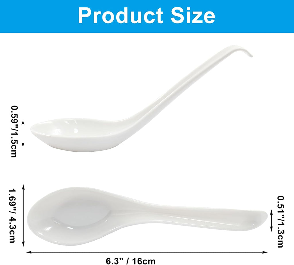 Asian Soup Spoons, 2PCS, White Melamine | Chinese Japanese Miso Ramen, Wonton Dumpling Pho, Rice Noodle Soba