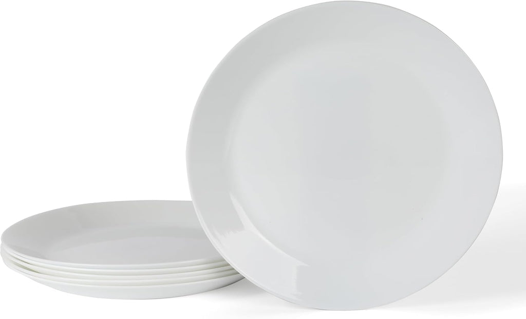 Martha Stewart Opalton Dinner Plates 6-Piece 10-Inch Plate Set – Chip and Break Resistant Opal Glass Plates - White