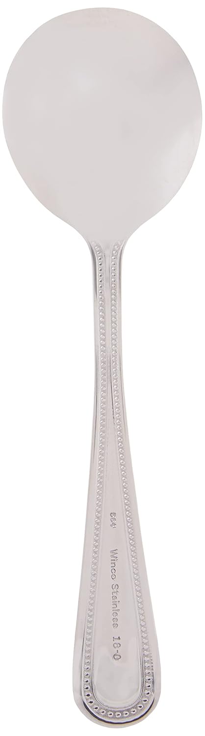 Winco 12-Piece Dots Bouillon Spoon Set, 18-0 Stainless Steel,Silver | Dishwasher safe, Dots pattern, Heavyweight, Restaurant service, Great for Soup, Broth, Noodles and Tasting Service