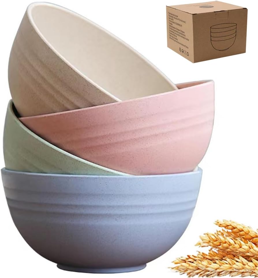 LRUUIDDE Unbreakable Cereal Bowls 24 oz - Reusable Wheat Straw Bowl - Dishwasher -Microwave Safe - Bamboo Kids Bowls Set, Soup Salad Rice Oatmeal Desserts- BPA Free, Eco-Friendly