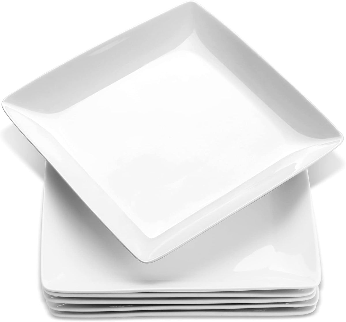 Porcelain Square Dinner Plates, 10.75 Inch Square Serving Plate for Steak, Pasta, Salad, Snacks, Pizza, Appetizer Plates, Set of 6, White | Ceramic Tableware, Raised Rim, Microwave & Dishwasher Safe, Stackable, for Steak, Pasta, Pizza, Everyday Dining, Ea