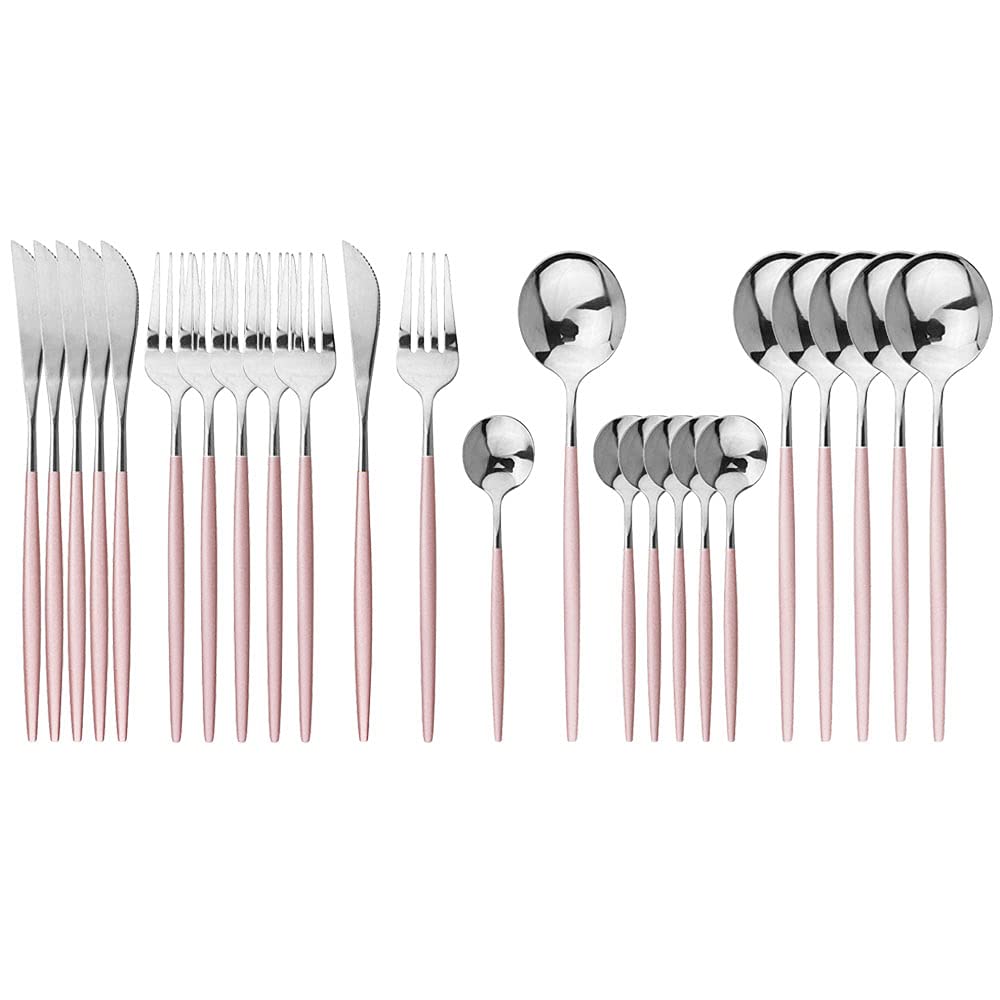 JASHII 24 Pieces Silverware Flatware Cutlery Set, Stainless Steel Tableware Silverware-Service for 6 Dishwasher Safe Full Set Flatware Durable (Silver)