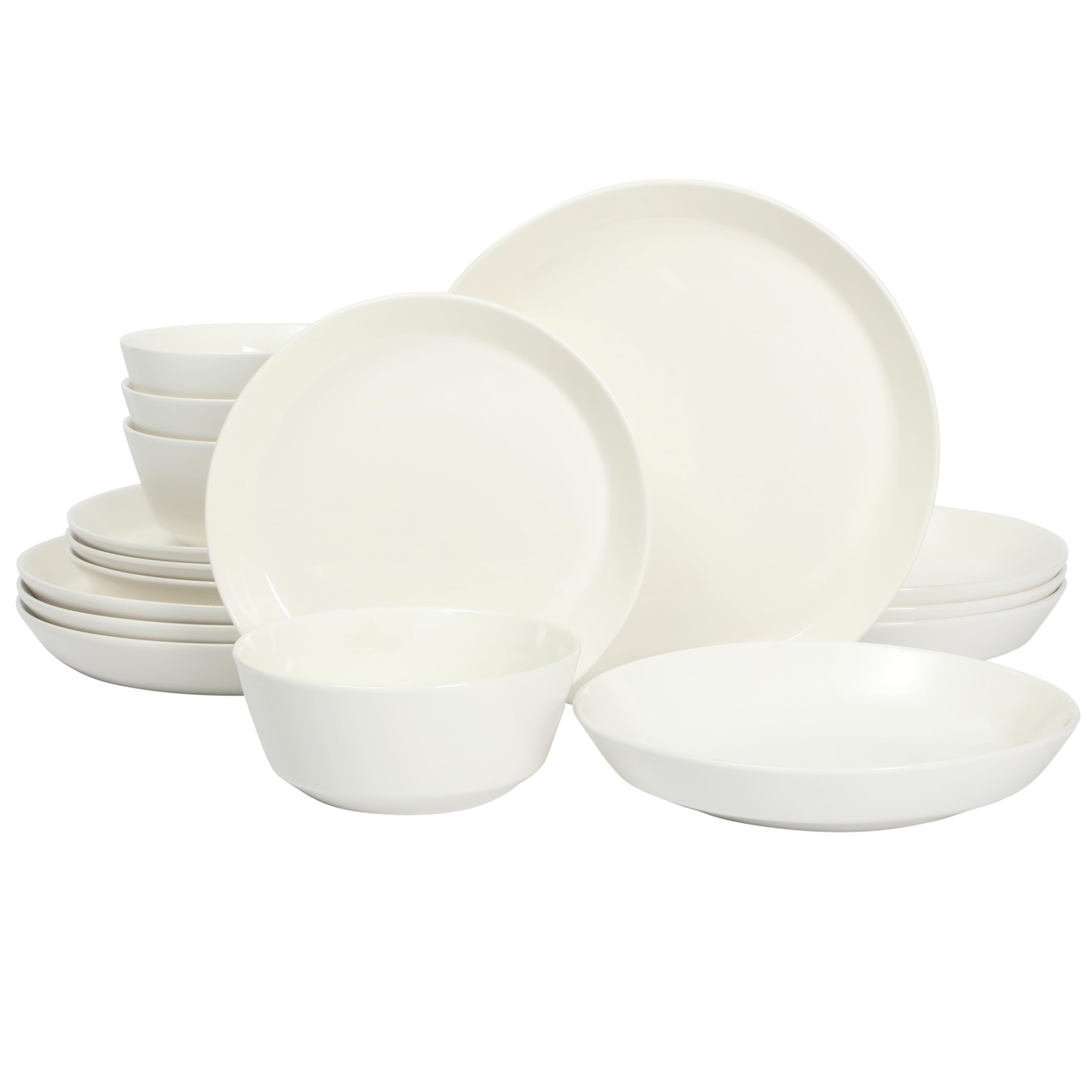Gibson Home Plates and Bowls Sets - Dinnerware Set for 4, 16-Piece White Dishes — Ceramic Dish Set| Microwave & Dishwasher Safe Dishes - Oslo Collection