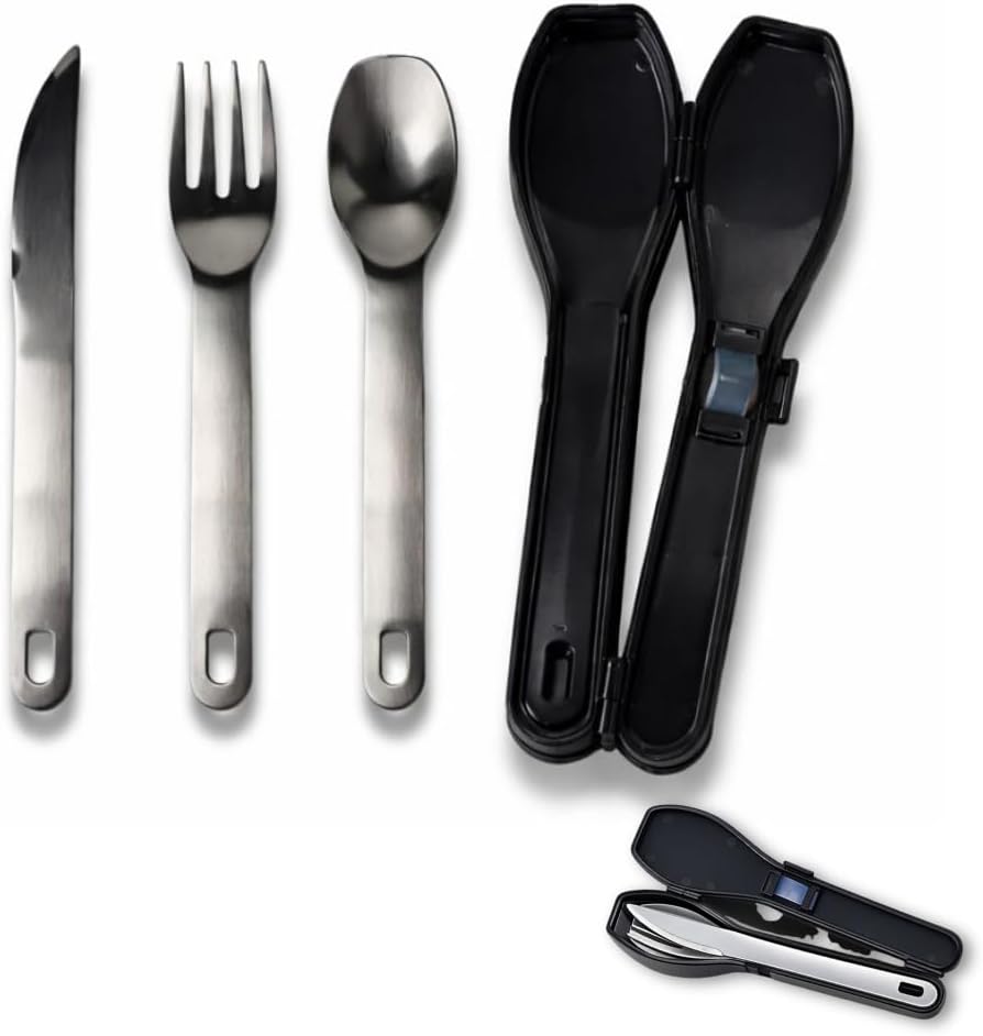 Travel Utensils Set with Case [Made in Japan] Matte Finish Knife Fork Spoon Noise Free Portable Case Lunch Box Cutlery Set for Work Reusable Stainless Steel