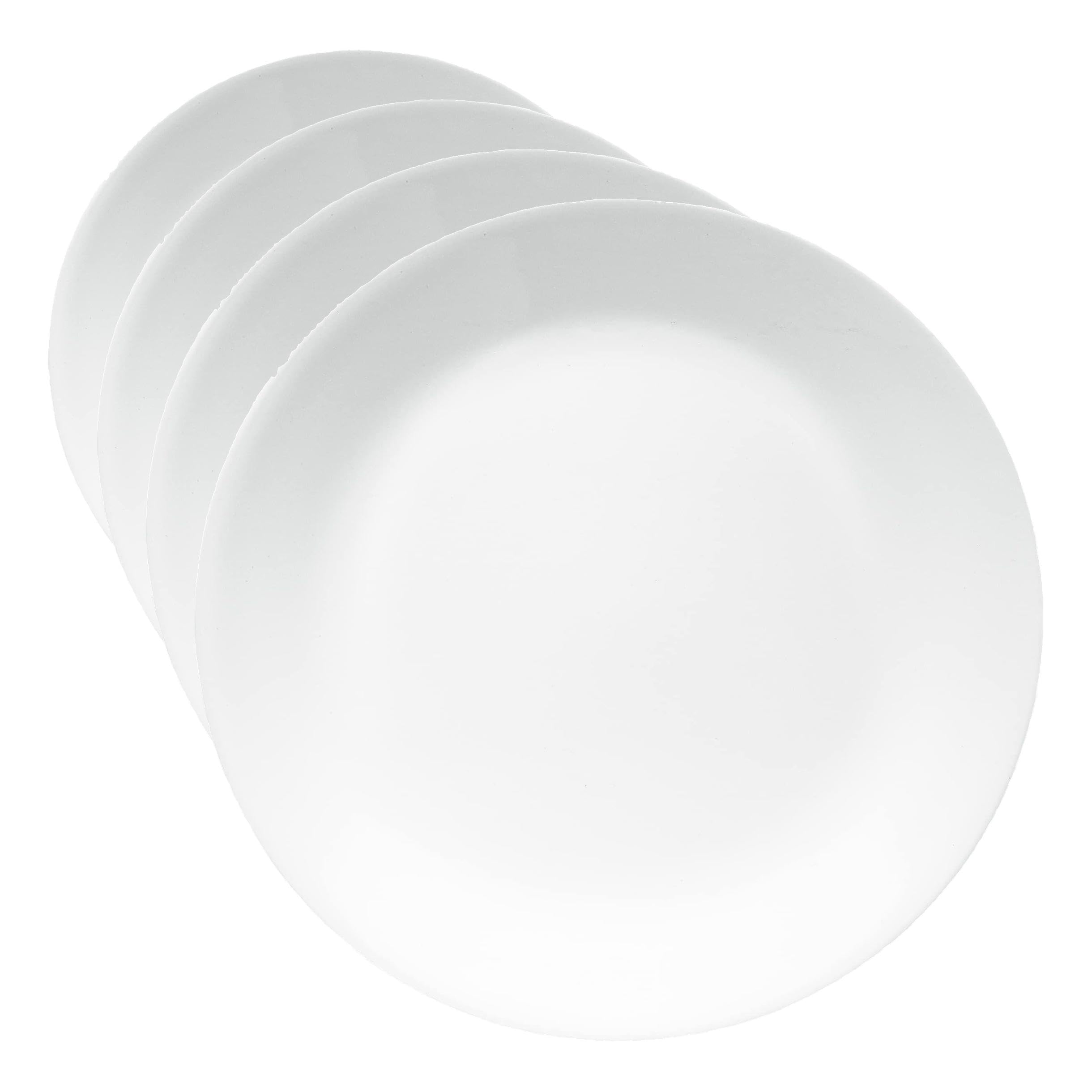 Corelle Vitrelle 4-Pieces 10.25" Glass Dinner Plates Chip & Crack Resistant Glass Dinnerware Set Plates, Winter Frost White