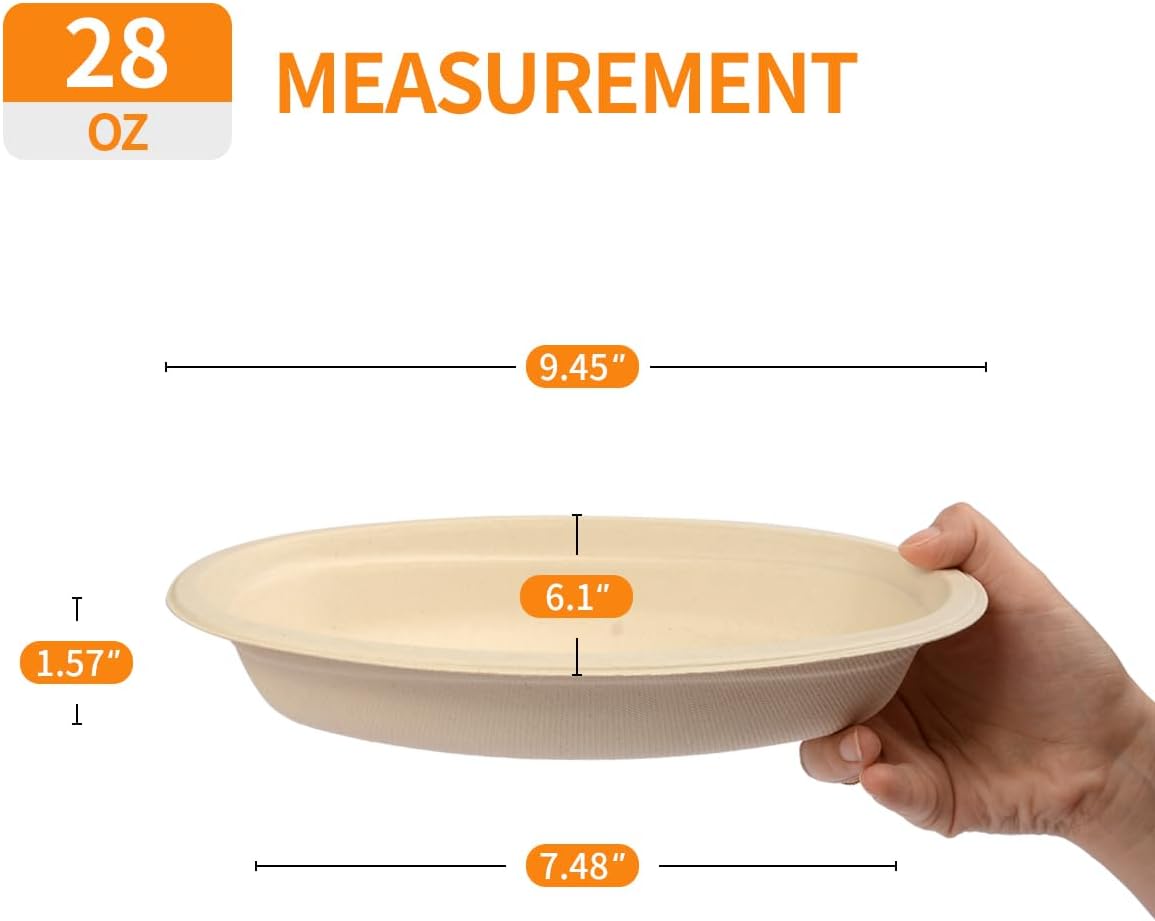 28 oz Oval Paper Bowls 100 Pack For Burrito, Nacho, Taco Salad | PFAS-Free Oval Disposable Bowls As Nacho Trays Chipotle Serving Bowls Taco Boats, Compostable Microwavable Taco Bar Supplies