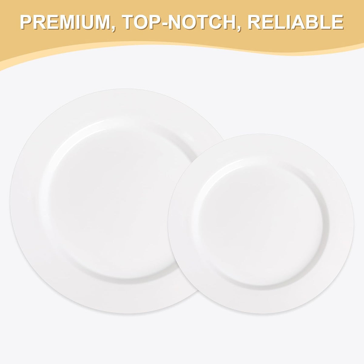 AOZITA 200 PCS White Plastic Plates, Premium Heavy Duty Disposable Plates for Party, 100 Dinner Plates & 100 Salad Dessert Plates, Sturdy Hard Plastic Dinnerware for Wedding, Events