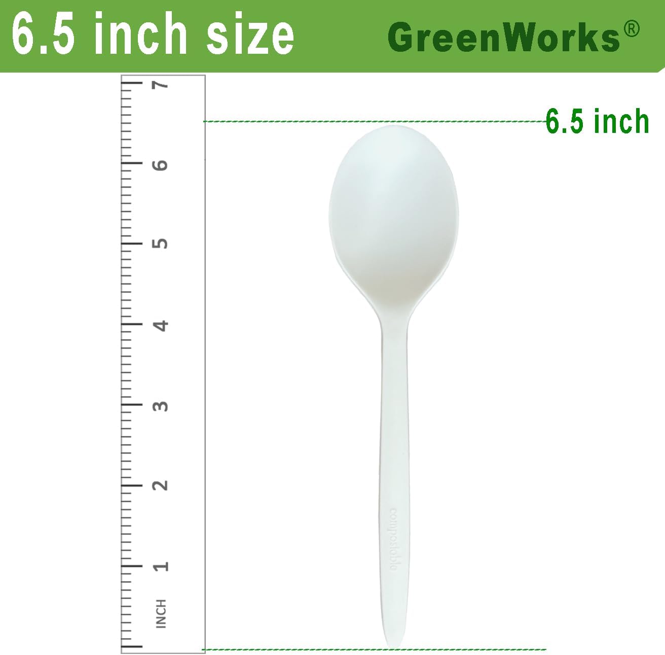 GreenWorks 100 Count 6.5" Large Compostable Soup Spoons,BPI Certified Heavy Duty Disposable Cutlery Soup Spoons