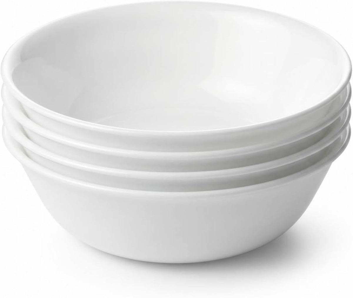 Corelle 4-Pc Meal Bowls Set Service for 4, Durable and Eco-Friendly 9-1/4-Inch Glass Bowls, Compact Stack Bowl Set, Microwave and Dishwasher Safe, White, 46 Ounces
