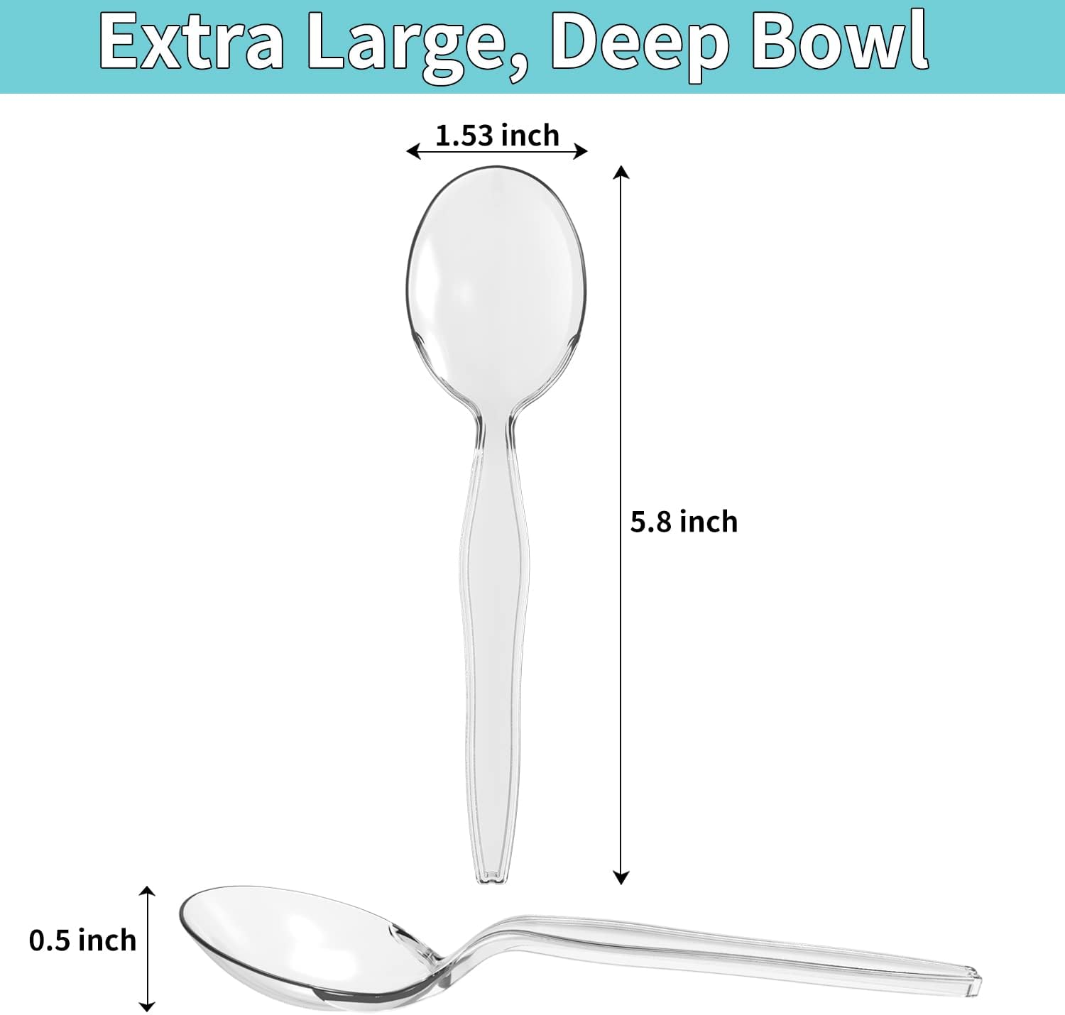 Plastic Soup Spoons, Heavyweight Clear Cutlery, Disposable Utensils for Party Supply, Pack of 100