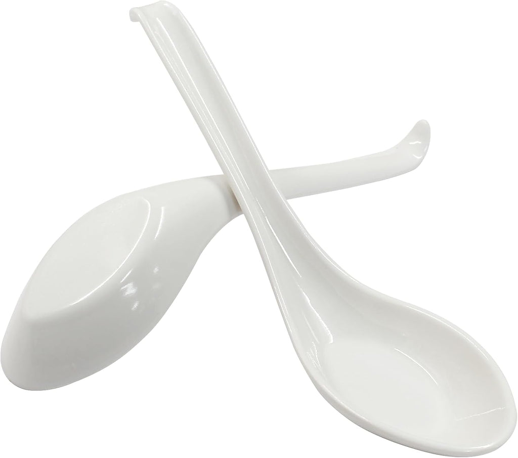 Asian Soup Spoons, 2PCS, White Melamine | Chinese Japanese Miso Ramen, Wonton Dumpling Pho, Rice Noodle Soba