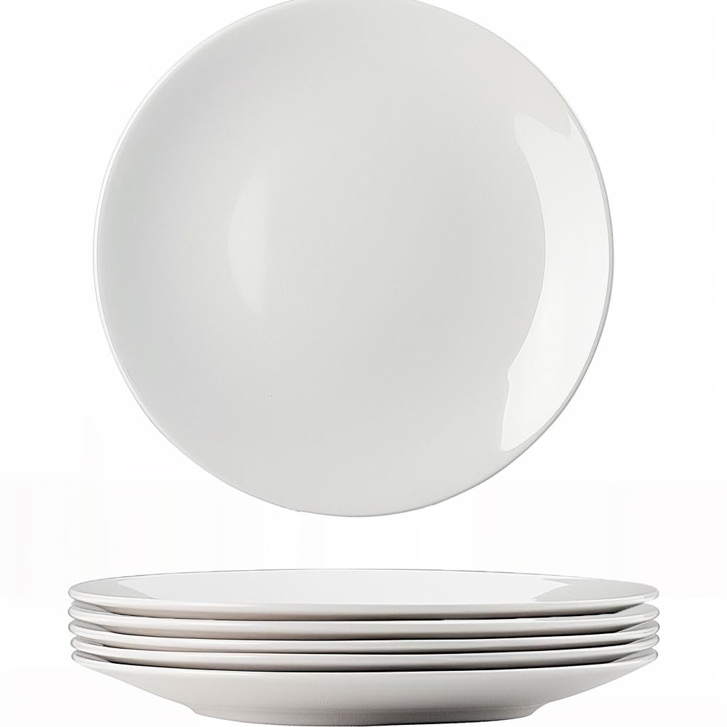 White Bone China Dinner Plates 10.5 Inch Set of 6 Microwave Dishwasher Safe | Great for daily dining, holiday gatherings & restaurants. lightweight bone china. Not for oven or steamer