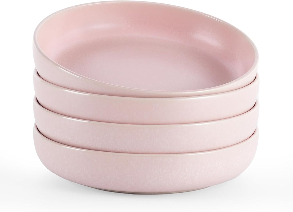 famiware Milkyway 33 oz Pasta Bowls Set of 4, Light Pink | Double Reactive Glaze, Scratch-Resistant Stoneware Salad Bowls, Stackable, Dishwasher & Microwave Safe, Lead-Free