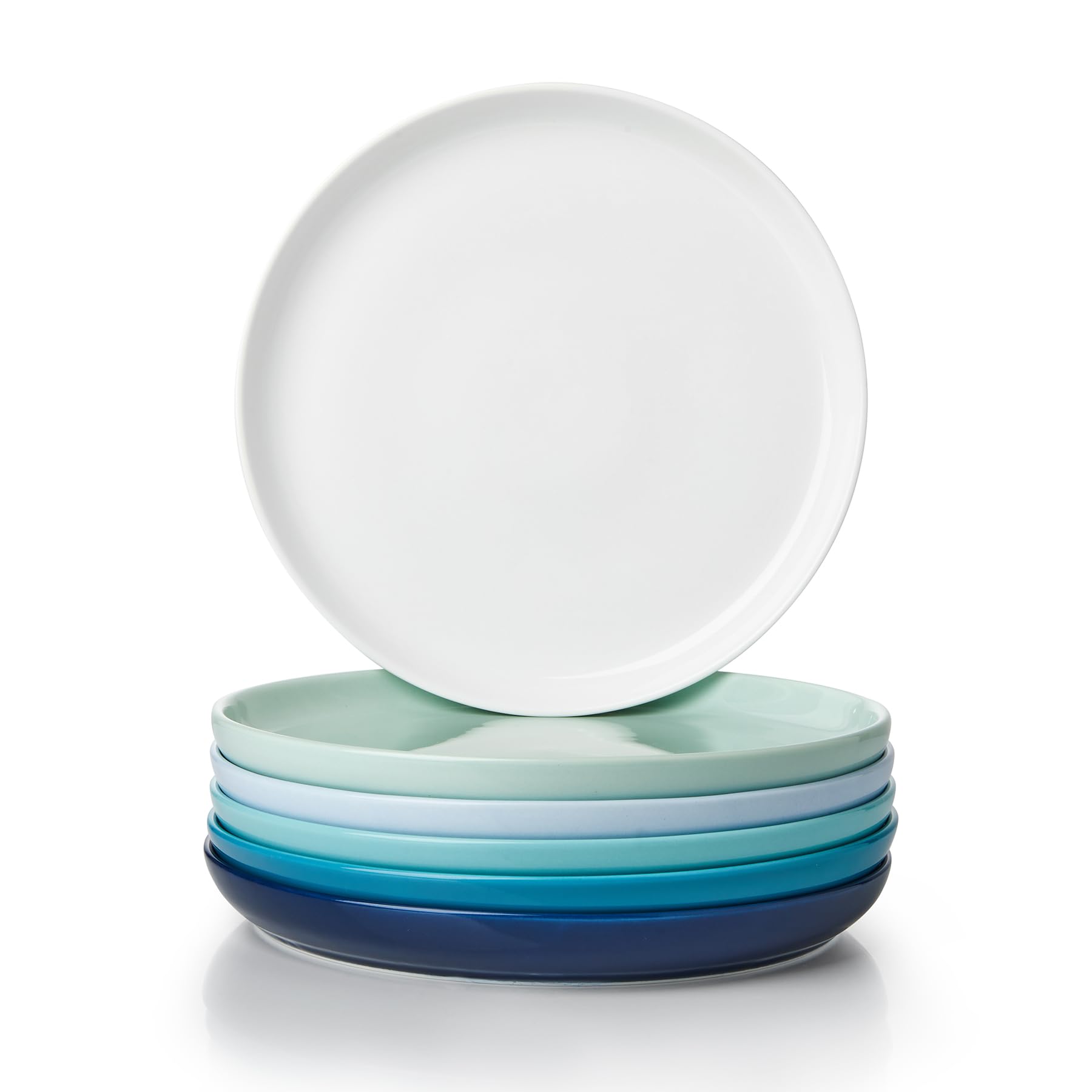 Sweese 10 Inch Porcelain Dinner Plates, White, Set of 6 - Microwave, Oven, Dishwasher Safe, Scratch-Resistant