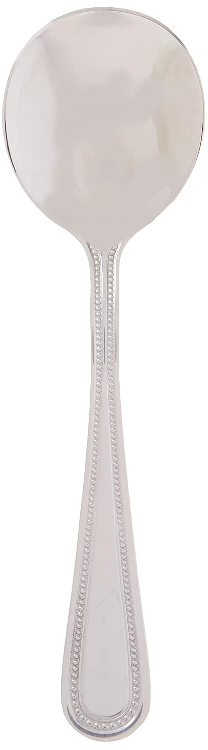 Winco 12-Piece Dots Bouillon Spoon Set, 18-0 Stainless Steel,Silver | Dishwasher safe, Dots pattern, Heavyweight, Restaurant service, Great for Soup, Broth, Noodles and Tasting Service