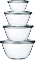 M MCIRCO 4 Packs Glass Mixing Bowls with Lids Set, 0.8/1.7/2.9/4.8 Qt | Glass Bowl Set, Nesting Bowls for Meal Prep, Food Storage, Bowls For Cooking, Baking, BPA Free
