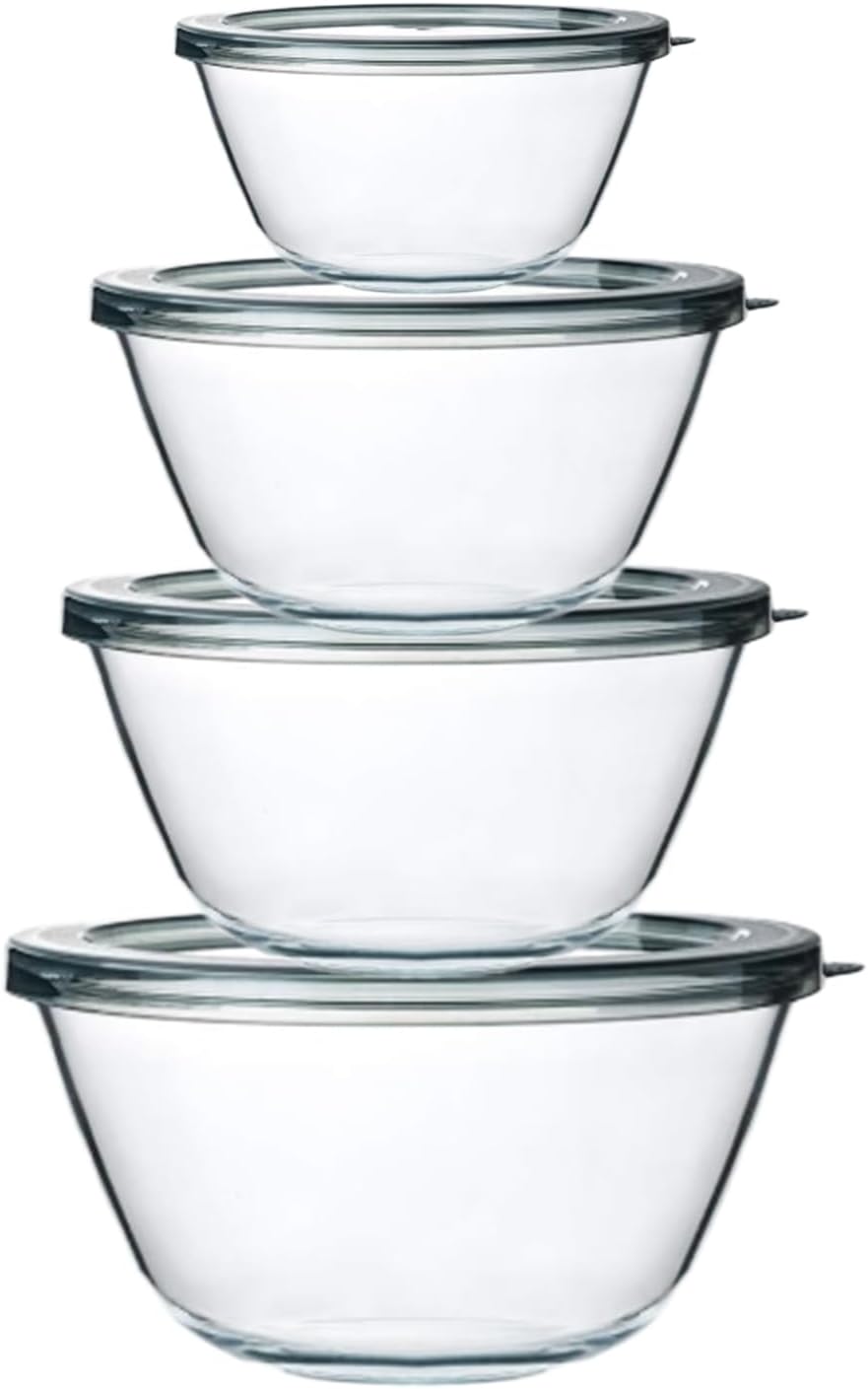 M MCIRCO 4 Packs Glass Mixing Bowls with Lids Set, 0.8/1.7/2.9/4.8 Qt | Glass Bowl Set, Nesting Bowls for Meal Prep, Food Storage, Bowls For Cooking, Baking, BPA Free