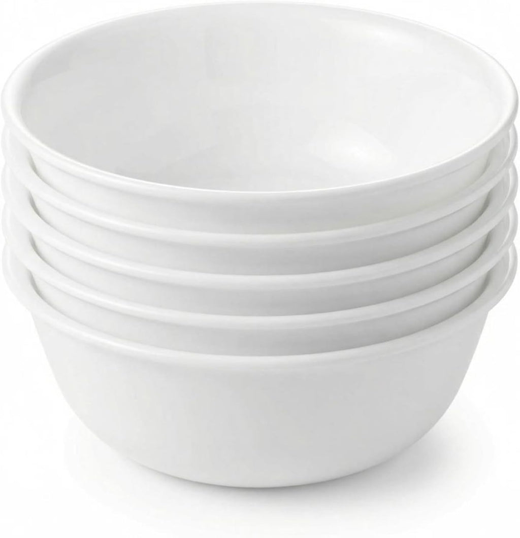 Corelle Vitrelle 28-oz Soup/Cereal Bowls Set of 6 Chip & Crack Resistant Dinnerware Bowls for Soup, Ramen, Cereal and More, Triple Layer Glass, Winter Frost White