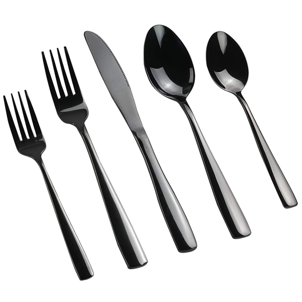 Teyyvn 60-Piece Black Stainless Steel Cutlery Set, Service for 12