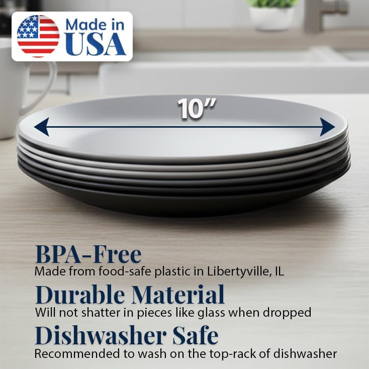 US Acrylic Everest Ultra-Durable Plastic 10 inch Dinner Plates in Grey Stone | Set of 6 Reusable, BPA-Free, Made in the USA, Dishwasher Safe Dinnerware