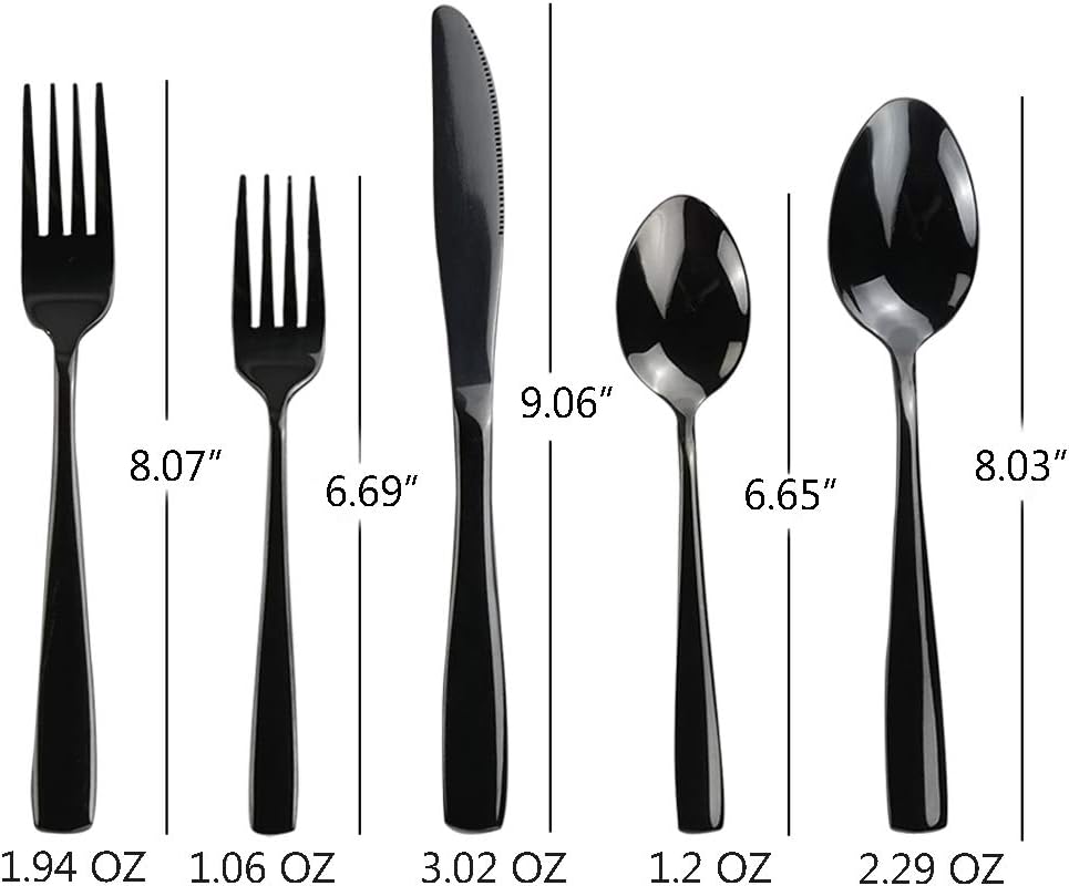Teyyvn 60-Piece Black Stainless Steel Cutlery Set, Service for 12
