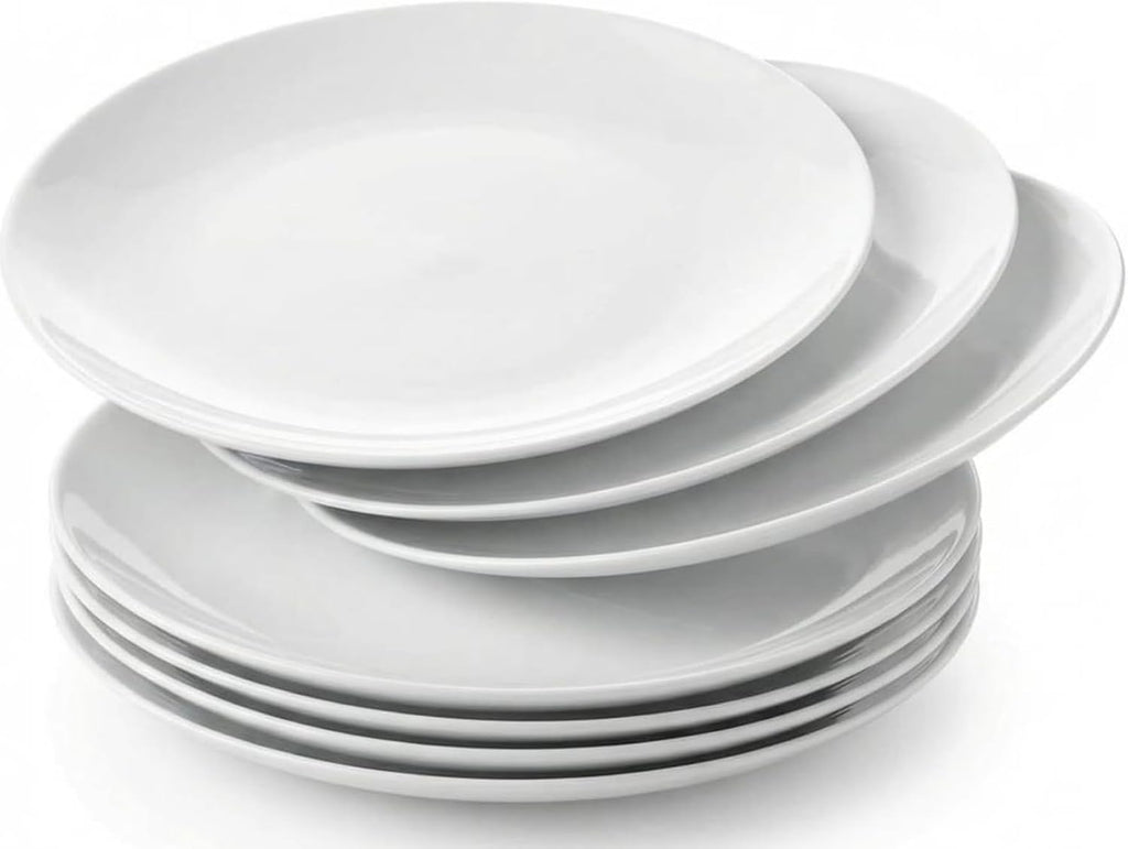 Corelle Vitrelle 6-Piece Salad Plates Set Triple Layer Glass and Chip Resistant, 8-1/2-Inch Lightweight Round Plates, Winter Frost White