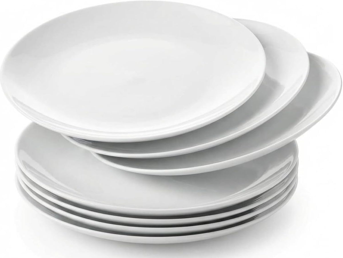 Corelle Vitrelle 6-Piece Salad Plates Set Triple Layer Glass and Chip Resistant, 8-1/2-Inch Lightweight Round Plates, Winter Frost White