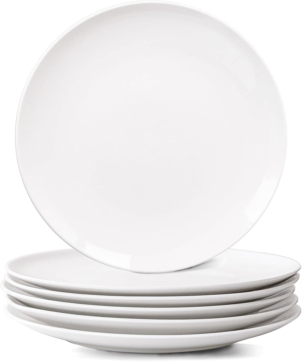 White Dinner Plates Set of 6, 10 Inch Ceramic Plates, White Porcelain Dinner Plates for Kitchen, Everyday Use, Microwave & Dishwasher Safe, 25.4Cm