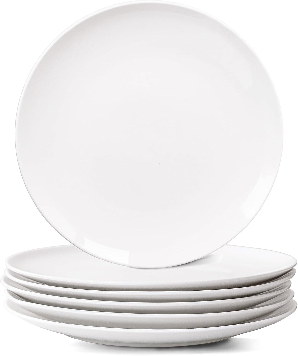 White Dinner Plates Set of 6, 10 Inch Ceramic Plates, White Porcelain Dinner Plates for Kitchen, Everyday Use, Microwave & Dishwasher Safe, 25.4Cm