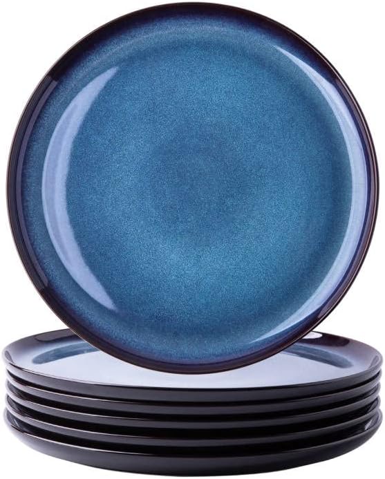 LERATIO Ceramic Dinner Plates Set of 4,10.5 Inch Reactive Glaze Plate Sets | Porcelain Modern Shape Dinnerware Dishes Set for Kitchen,Microwave&Dishwasher&Oven Safe,Scratch Resistant-Blue