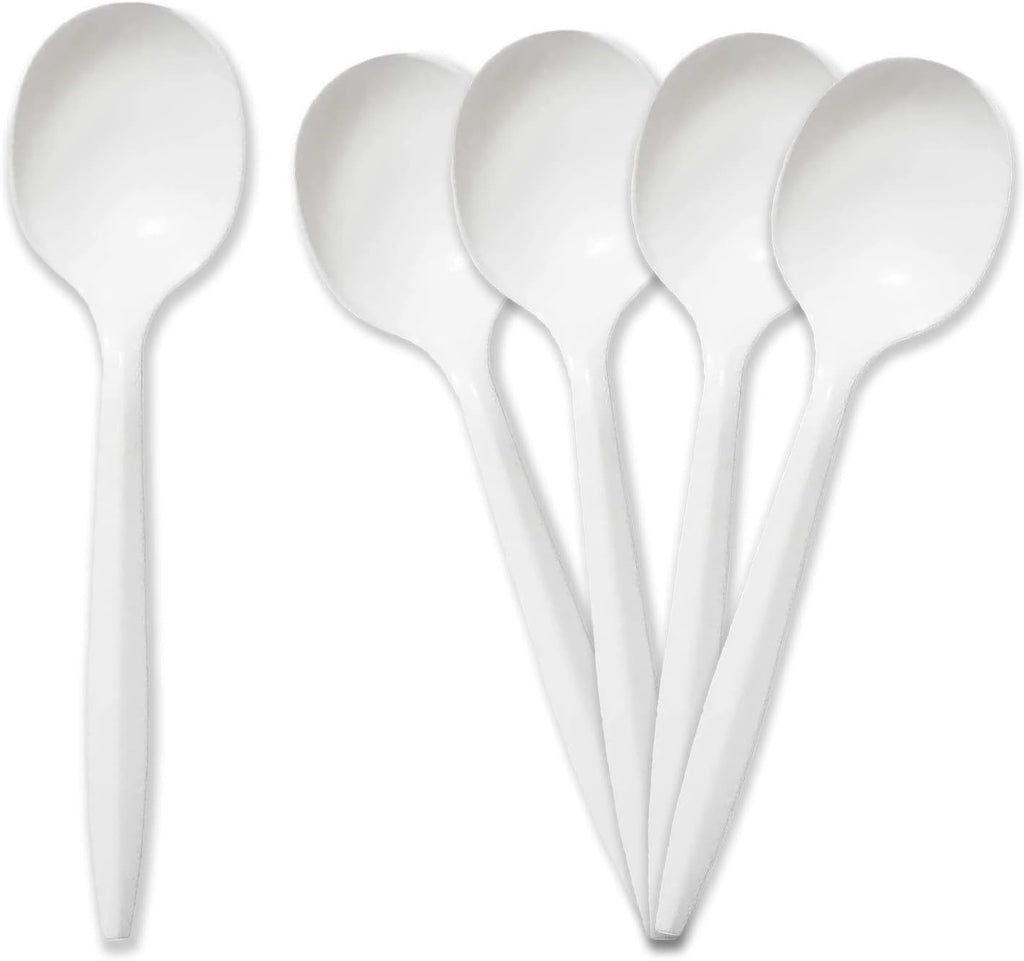 PAMI Medium Weight Disposable Plastic Soup Spoons,White,Bulk Party Pack,400
