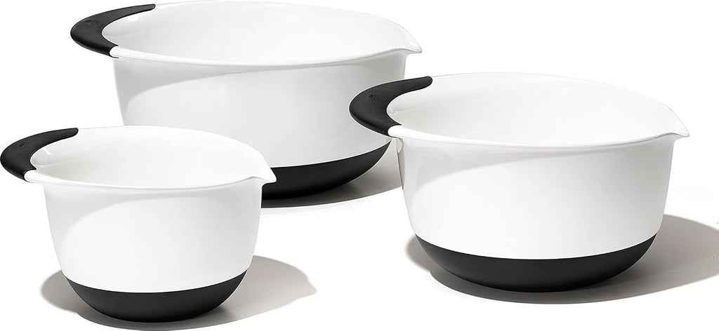 OXO Good Grips 3- Piece Plastic Mixing Bowl Set, 2500 ml,White/Black