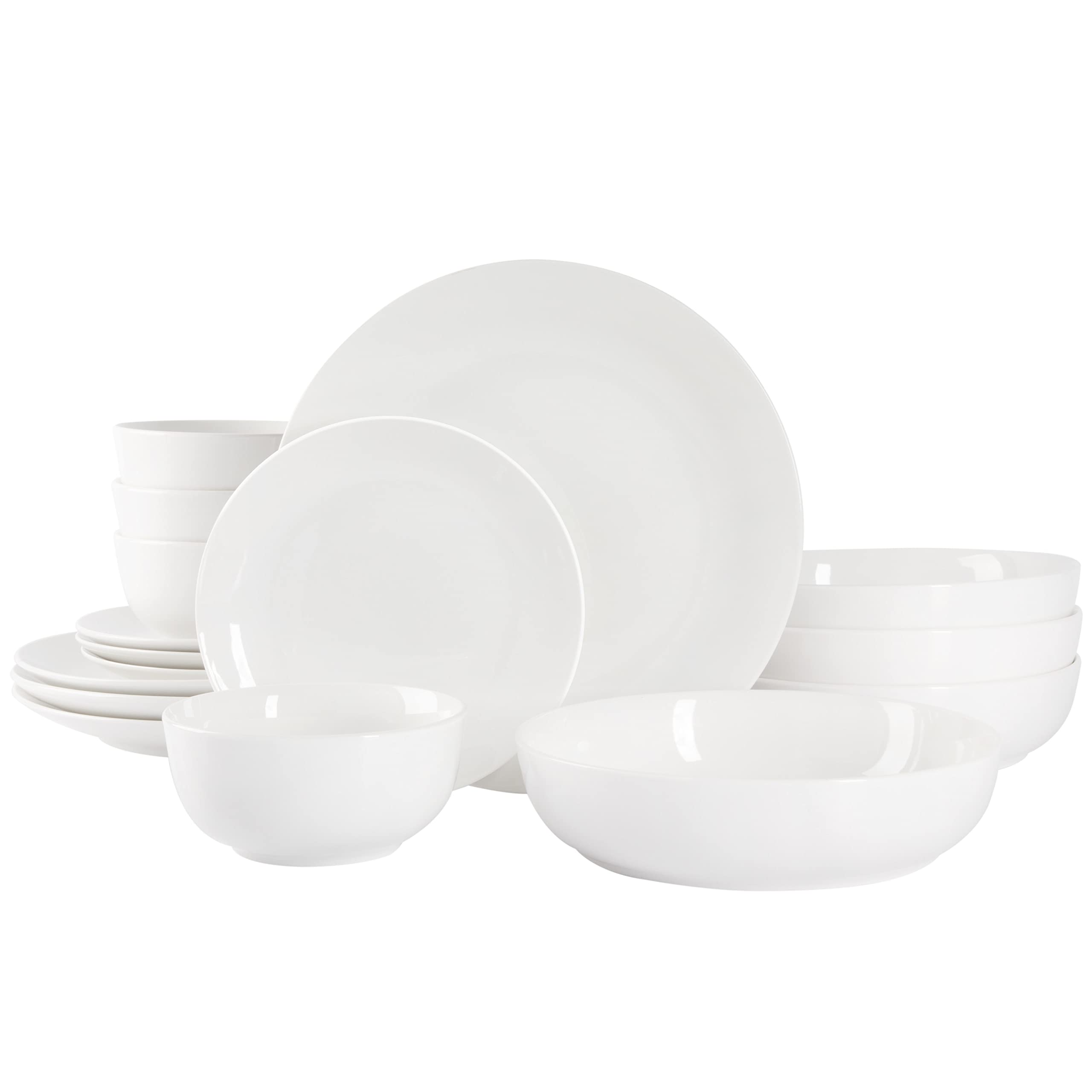 Gibson Home Plates and Bowls Sets - Dinnerware Set for 4, 16-Piece White Dishes — Ceramic Dish Set| Microwave & Dishwasher Safe Dishes - Oslo Collection