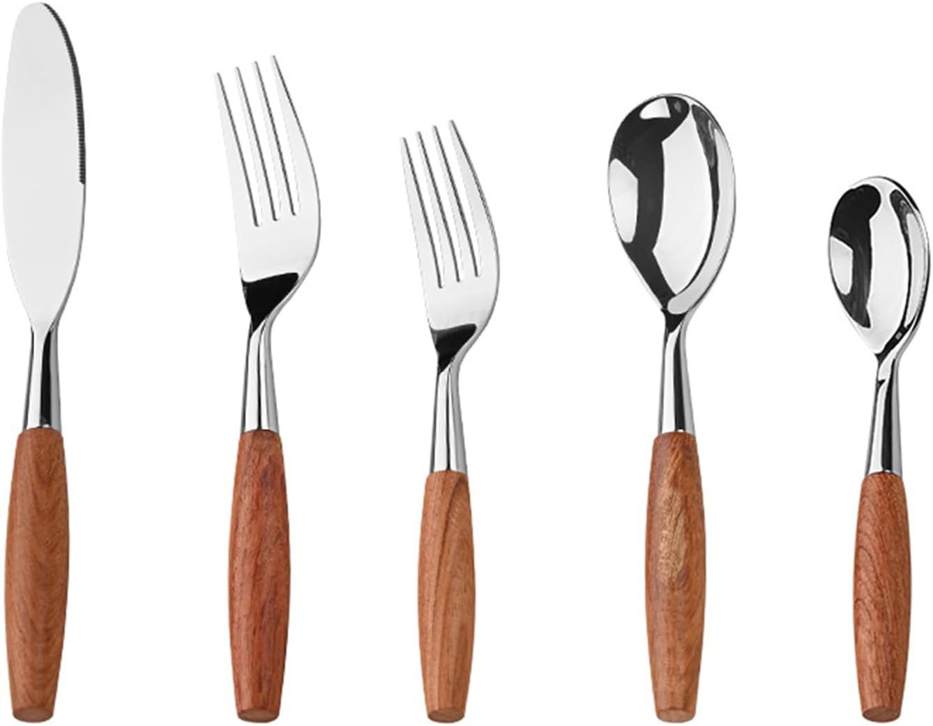 Wood Handle Silverware Sets for 6(30 Piece) Cutlery Set Utensils Sets Flatware Unique Modern 18 8 Stainless Steel Dinnerware Tableware Include Knives/Forks/Spoons Dishwasher Safe Polished