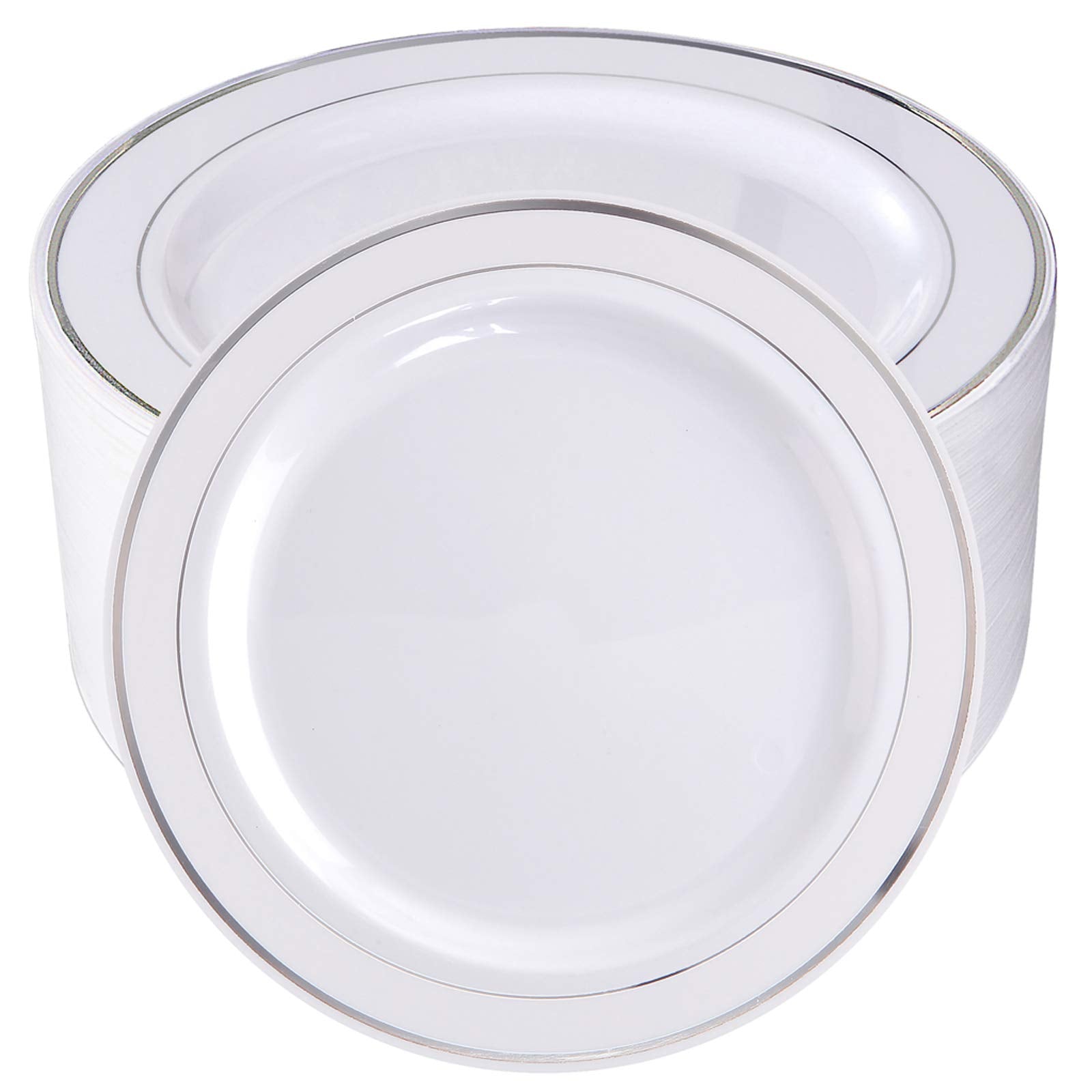 bUCLA 100PCS White Plastic Plates-10.25inch Disposable Dinner Plates-Premium Party&Wedding Plates