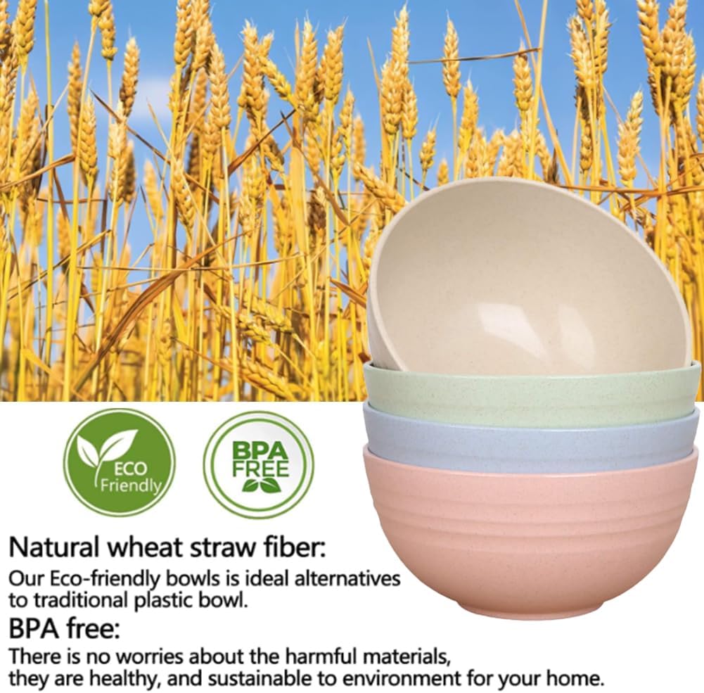 LRUUIDDE Unbreakable Cereal Bowls 24 oz - Reusable Wheat Straw Bowl - Dishwasher -Microwave Safe - Bamboo Kids Bowls Set, Soup Salad Rice Oatmeal Desserts- BPA Free, Eco-Friendly