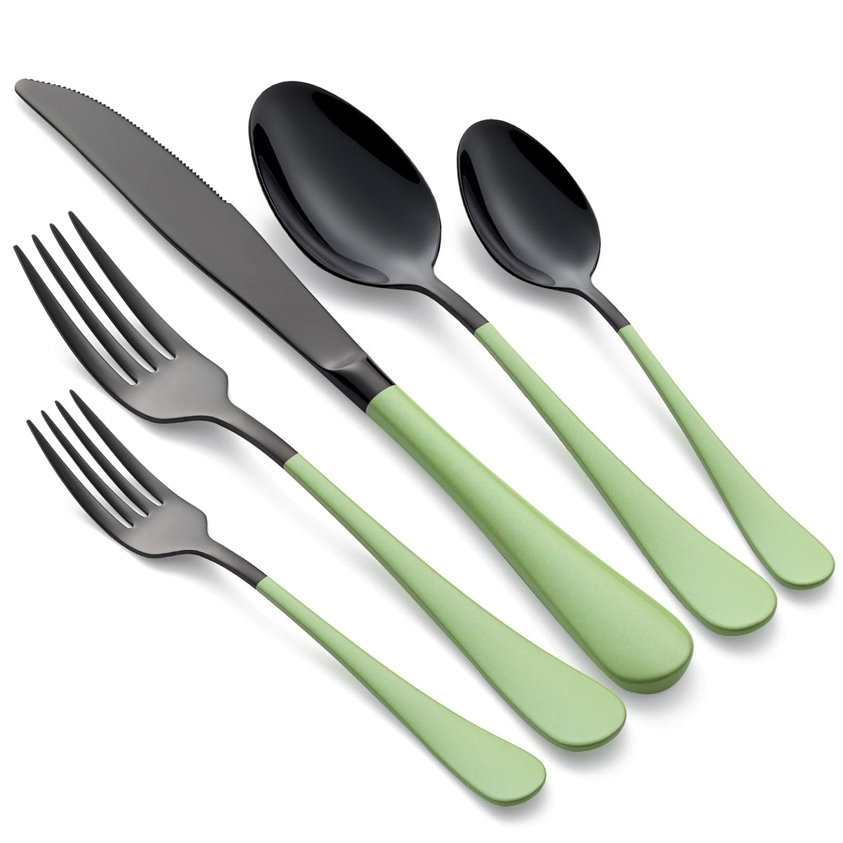 20-Pieces Green and Black Silverware Sets for 4,Green Handle Stainless Steel Cutlery Set, Include Forks Spoons and Knives Set, Dishwasher Safe Utensil Sets for Home Restaurant